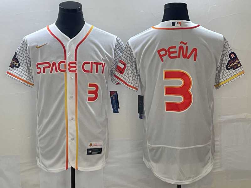 Mens Houston Astros #3 Jeremy Pena Number White 2023 City Connect Flex Base Stitched Jersey